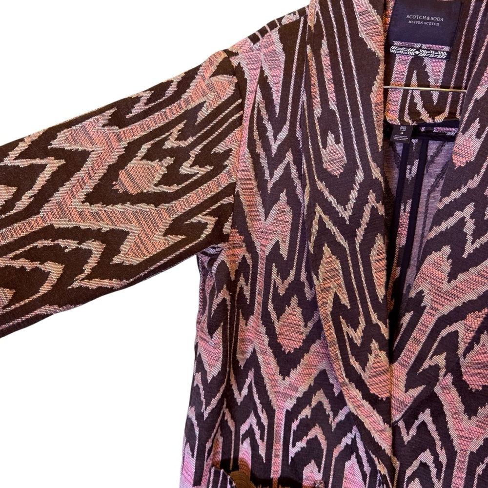 Scotch & Soda Pink and Brown Aztec Jacquard Blazer sz L - Picture 4 of 11